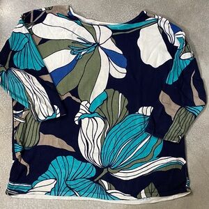 Chico's Navy and Green Floral Sweater